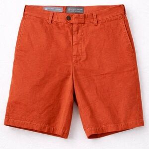 Hickey‎ Freeman Linen Cotton Shorts Mens 36 Orange Flat Front Luxury Made Italy